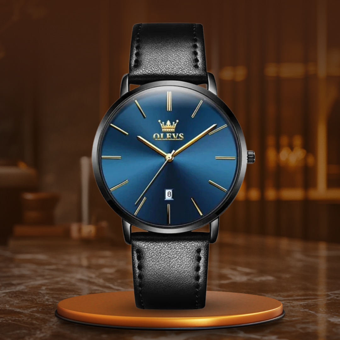 Leather Band Car Date Watch